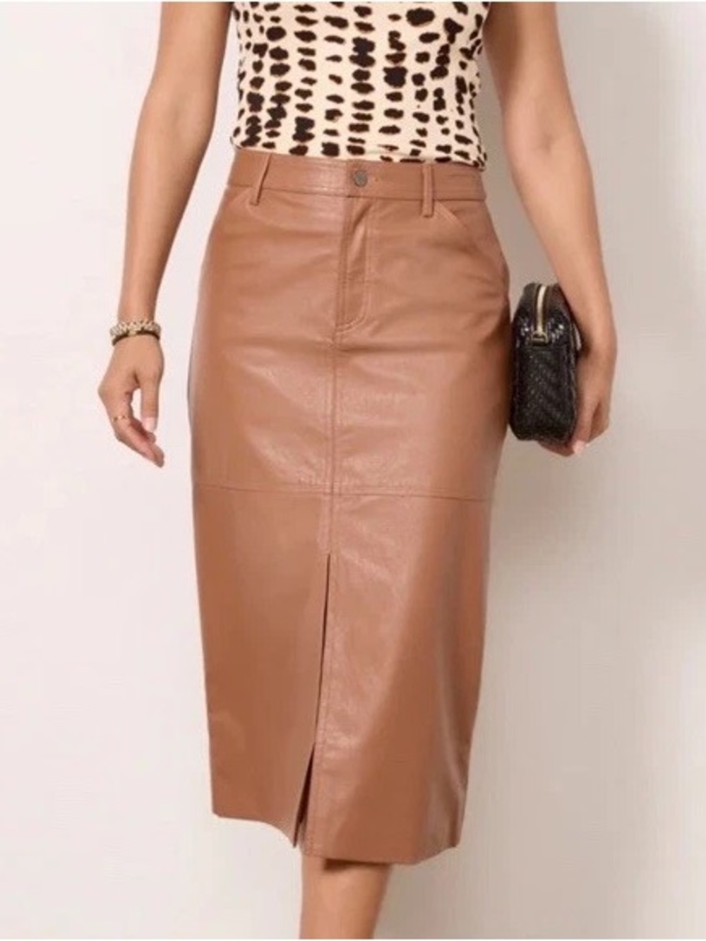 New Without Tags 🤎 Sanctuary Cognac Faux Leather Midi Pencil Skirt Size 29